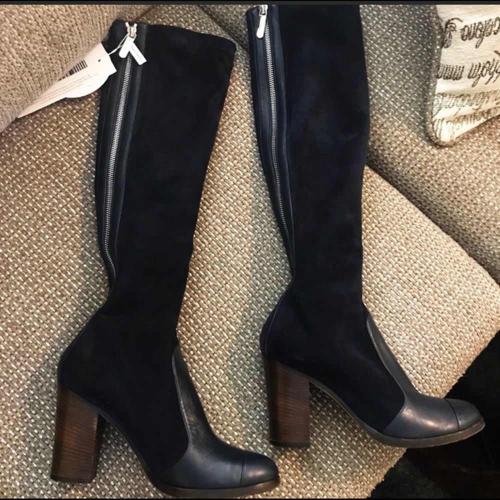 suede/lambskin CHANEL knee high boots